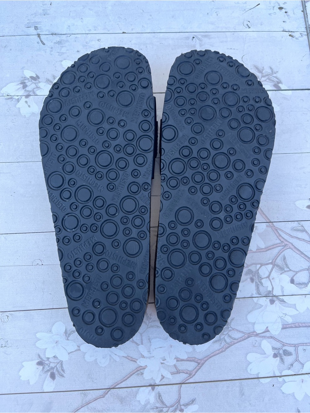 Mephisto Black Slide Sandals with Gold Buckles - Picture 5 of 6